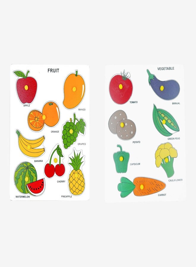 Tantrums Wooden Fruits and Vegetables Puzzle Board with Knobs, Educational Learning Toy for Preschool Kids, Multicolour - Image 1